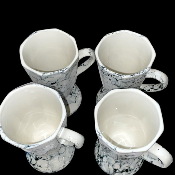 Set of 4 Ceramic Coffee Mugs Cups White and Gray Marble Design - Picture 4 of 5